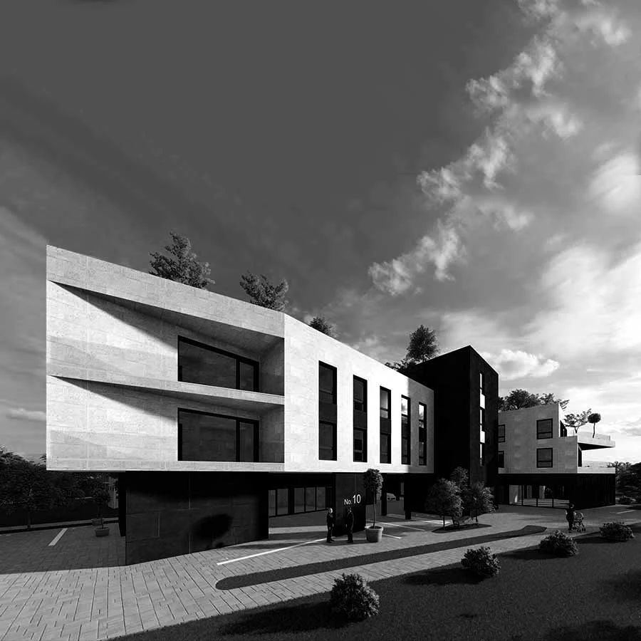 Monochrome rendering of a residential building by Avantgarde Metropolitan